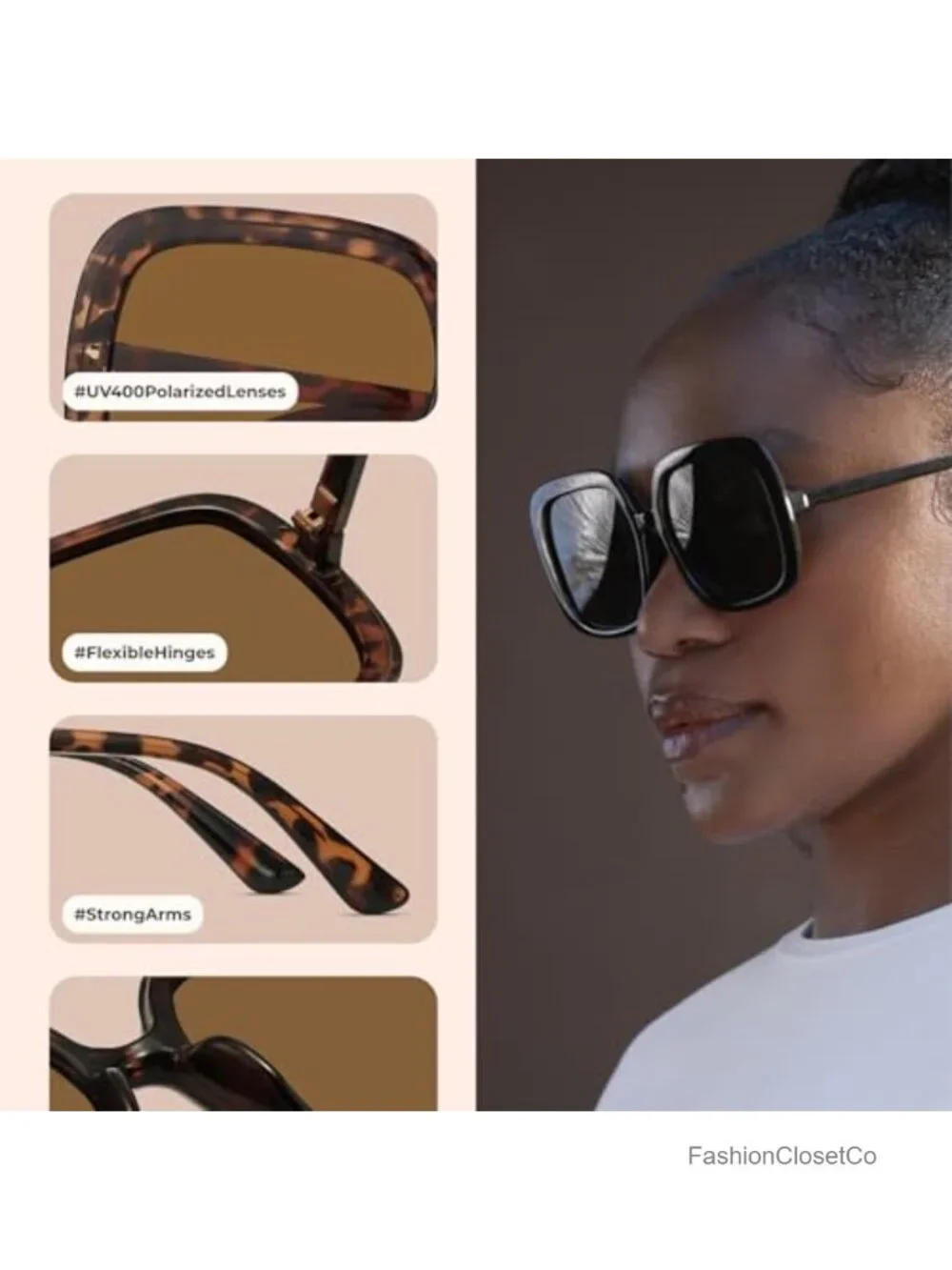 Oversized Polarized Sunglasses Women Trendy Retro Shades UV400